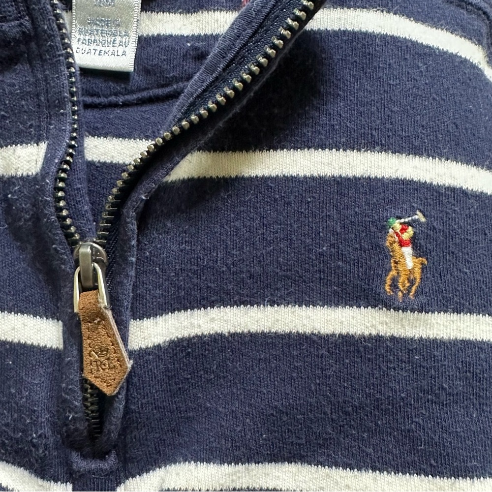 Ralph Lauren Kids Navy and White 1/4 zip Striped Sweater
